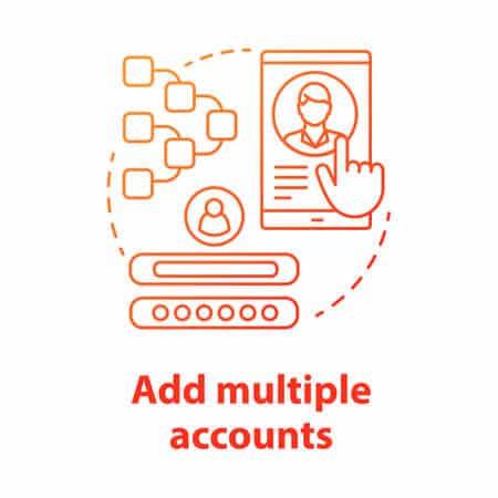 Add Multiple Accounts Blue Concept Icon. Create New User Profile Idea Thin Line Illustration. Webpage Registration. Social Network Authorization, App Subscription. Vector Isolated Outline Drawing Royalty Free SVG, Cliparts, Vectors, and Stock
