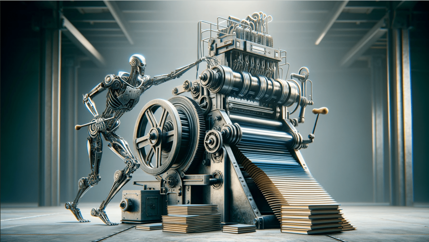 A robot pushing a machine Description automatically generated