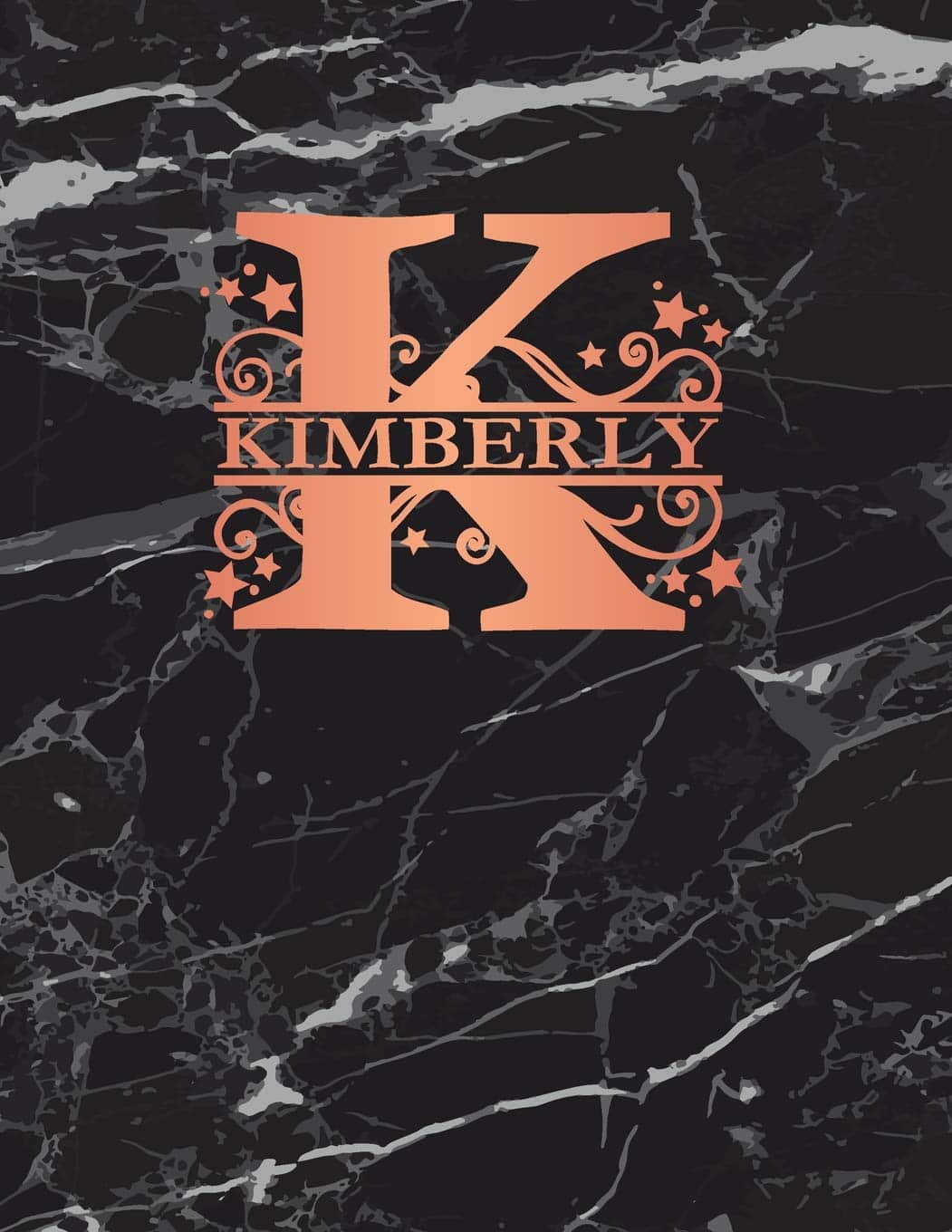 A black marble with a gold letter Description automatically generated