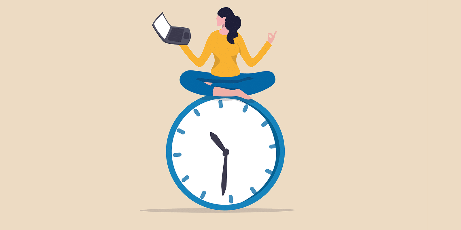 A person sitting on a clock Description automatically generated