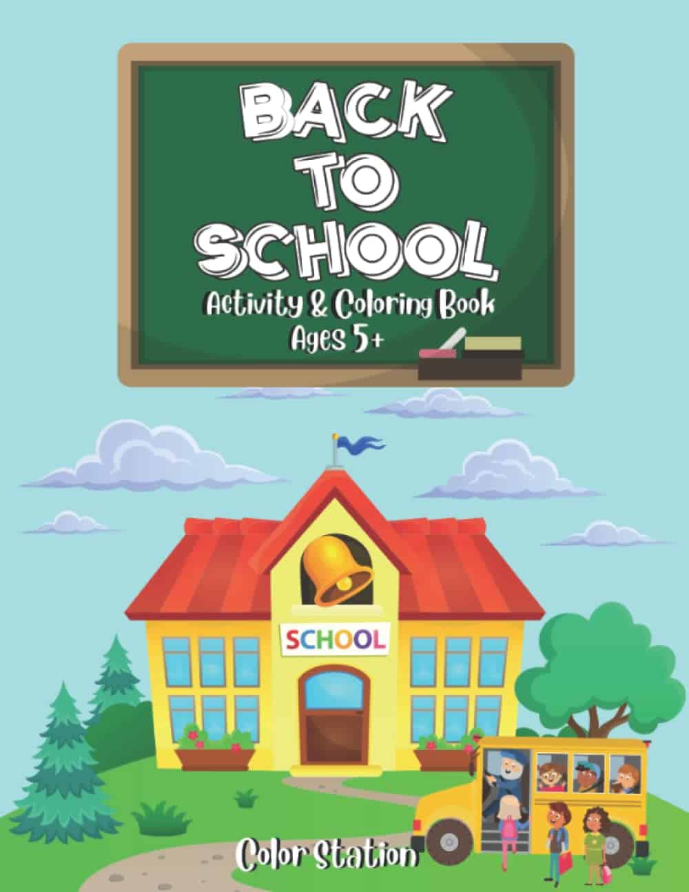 A school building with a chalkboard Description automatically generated