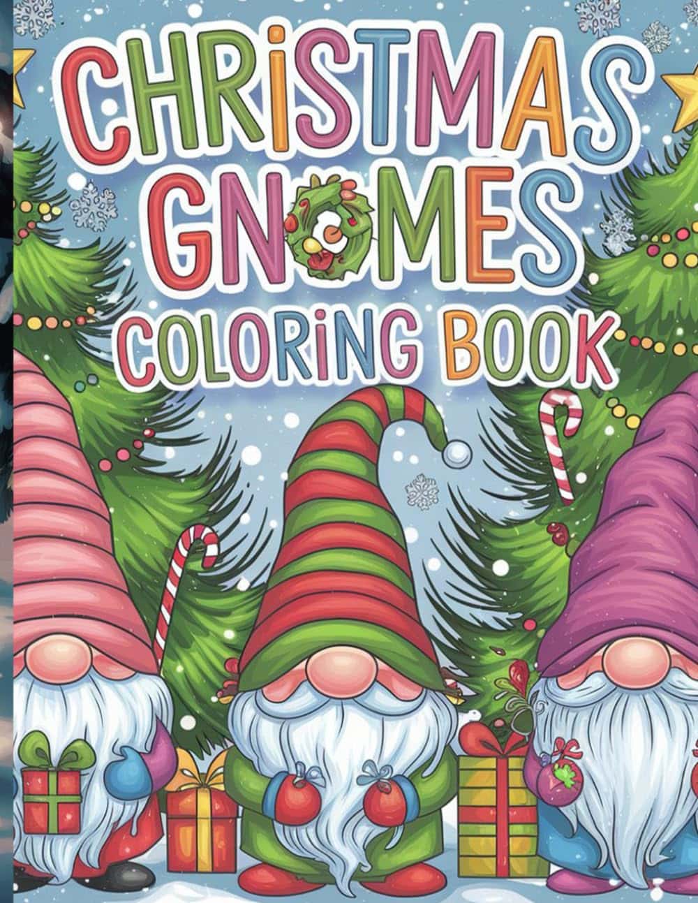 A book cover with gnomes and trees Description automatically generated