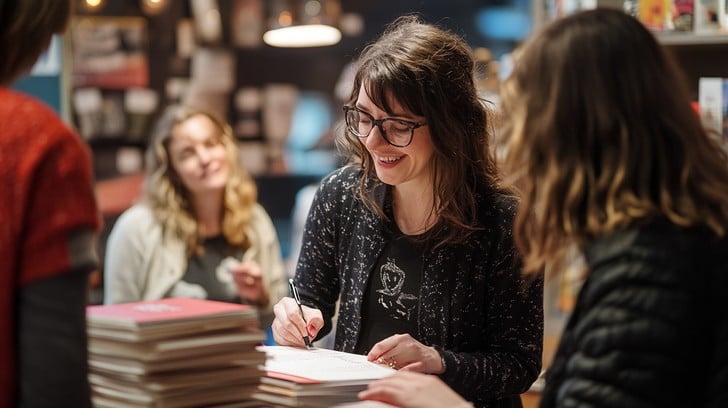 A person signing a document Description automatically generated